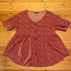 SHEIN Red Floral Button-Down Blouse